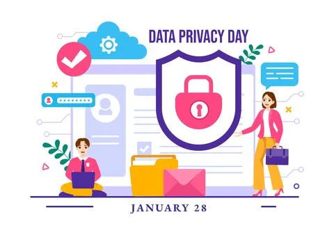 Data Privacy Day Vector Illustration on January 28 with Lock on the Screen .. Stock Illustration
