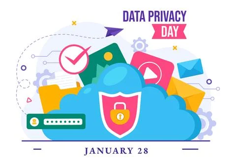 Data Privacy Day Vector Illustration on January 28 with Lock on the Screen .. Stock Illustration