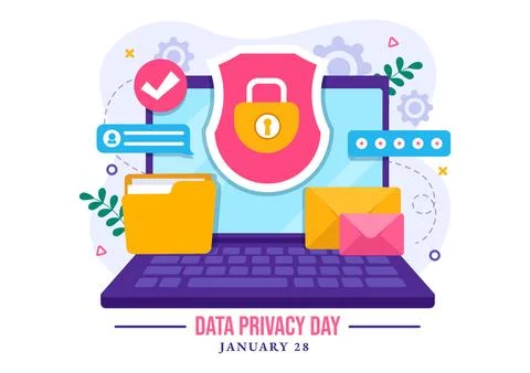 Data Privacy Day Vector Illustration on January 28 with Lock on the Screen .. Stock Illustration