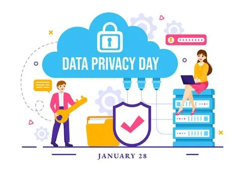 Data Privacy Day Vector Illustration on January 28 with Lock on the Screen .. Stock Illustration