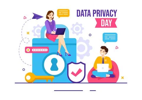 Data Privacy Day Vector Illustration on January 28 with Lock on the Screen .. Stock Illustration