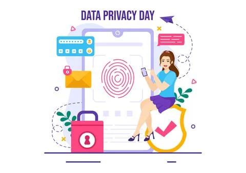 Data Privacy Day Vector Illustration on January 28 with Lock on the Screen .. Stock Illustration