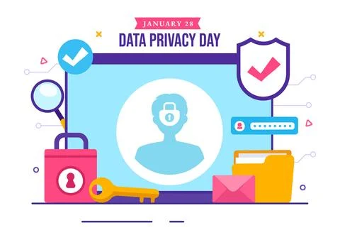 Data Privacy Day Vector Illustration on January 28 with Lock on the Screen .. Stockillustratie