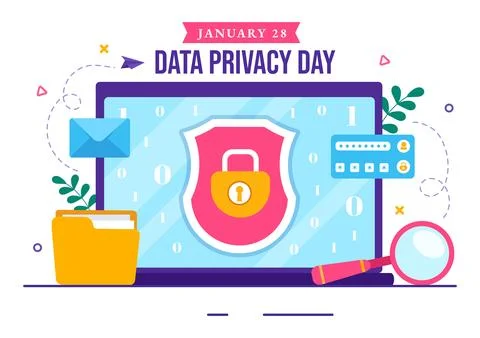 Data Privacy Day Vector Illustration on January 28 with Lock on the Screen .. Illustrazione stock