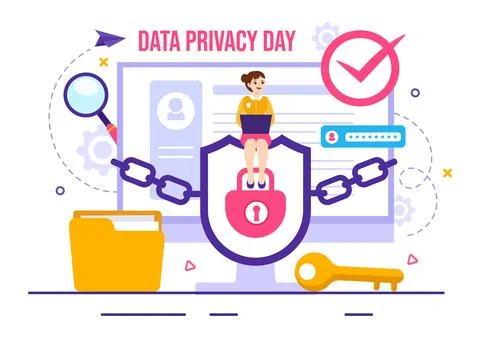 Data Privacy Day Vector Illustration on January 28 with Lock on the Screen .. Stock Illustration