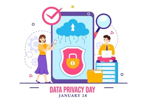 Data Privacy Day Vector Illustration on January 28 with Lock on the Screen .. Stock Illustration