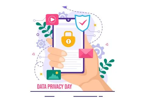 Data Privacy Day Vector Illustration on January 28 with Lock on the Screen .. Stock Illustration