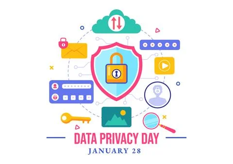 Data Privacy Day Vector Illustration featuring a Lock on a Screen, Represen.. Stock Illustration