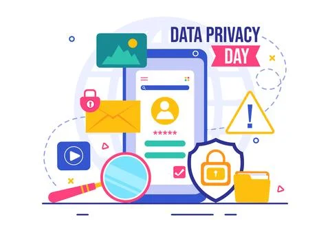 Data Privacy Day Vector Illustration featuring a Lock on a Screen, Represen.. Stock Illustration