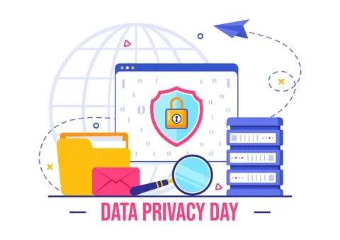 Data Privacy Day Vector Illustration featuring a Lock on a Screen, Represen.. Stock Illustration