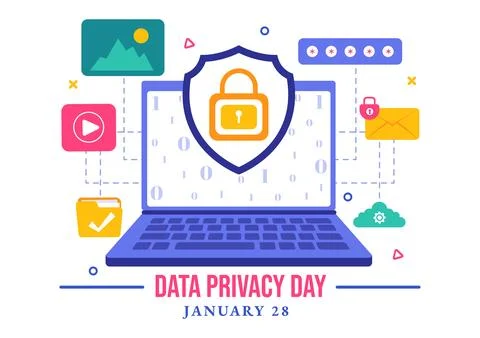 Data Privacy Day Vector Illustration featuring a Lock on a Screen, Represen.. Illustrazione stock