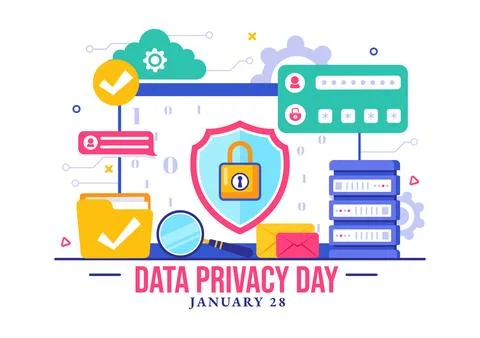 Data Privacy Day Vector Illustration featuring a Lock on a Screen, Represen.. Stock Illustration