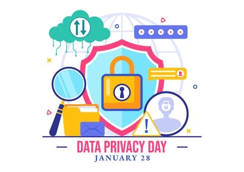 Data Privacy Day Vector Illustration featuring a Lock on a Screen, Represen.. Stock Illustration
