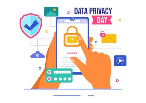 Data Privacy Day Vector Illustration featuring a Lock on a Screen, Represen.. Stock Illustration