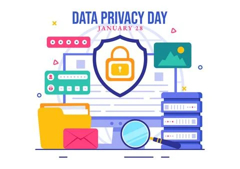 Data Privacy Day Vector Illustration featuring a Lock on a Screen, Represen.. 스톡 일러스트