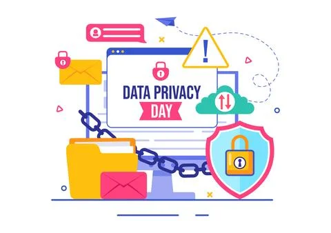 Data Privacy Day Vector Illustration featuring a Lock on a Screen, Represen.. Stock Illustration