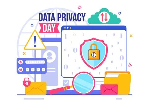Data Privacy Day Vector Illustration featuring a Lock on a Screen, Represen.. Stock Illustration