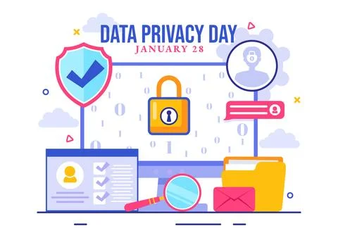 Data Privacy Day Vector Illustration featuring a Lock on a Screen, Represen.. Stock Illustration