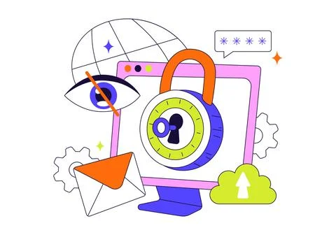 Data Privacy Day Vector Illustration featuring a Lock on a Screen, Represen.. Stock Illustration