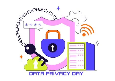 Data Privacy Day Vector Illustration featuring a Lock on a Screen, Represen.. Stock Illustration
