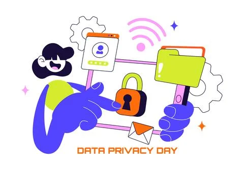 Data Privacy Day Vector Illustration featuring a Lock on a Screen, Represen.. Stock Illustration