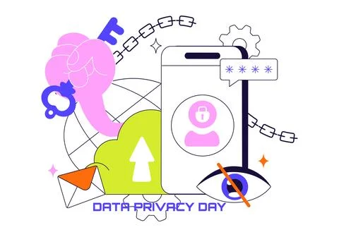 Data Privacy Day Vector Illustration featuring a Lock on a Screen, Represen.. Stock Illustration