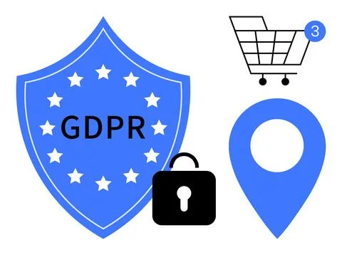 Data privacy, GDPR compliance, cybersecurity, e-commerce, geolocation, secure Illustrazione stock