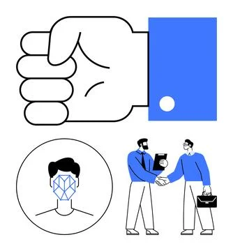 Data privacy, identity verification, biometrics, corporate communication, bus Stock Illustration