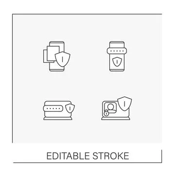 Data privacy line icons set Stock Illustration