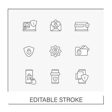 Data privacy line icons set Stock Illustration