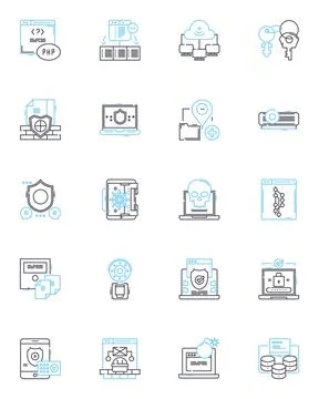 Data Privacy linear icons set. Security, Encryption, Breach, Protection, Privacy Stock Illustration