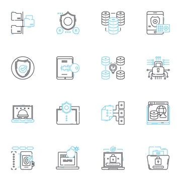 Data Privacy linear icons set. Security, Encryption, Breach, Protection, Privacy Stock Illustration