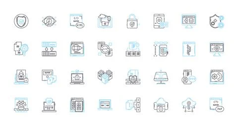 Data Privacy linear icons set. Security, Encryption, Breach, Protection, Privacy Stock Illustration