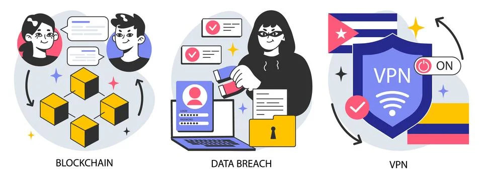 Data privacy set. Cyber or web security . Database safety of a digital device. イラスト素材
