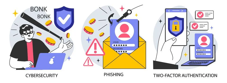 Data privacy set. Cyber or web security . Database safety of a digital device. Stock Illustration