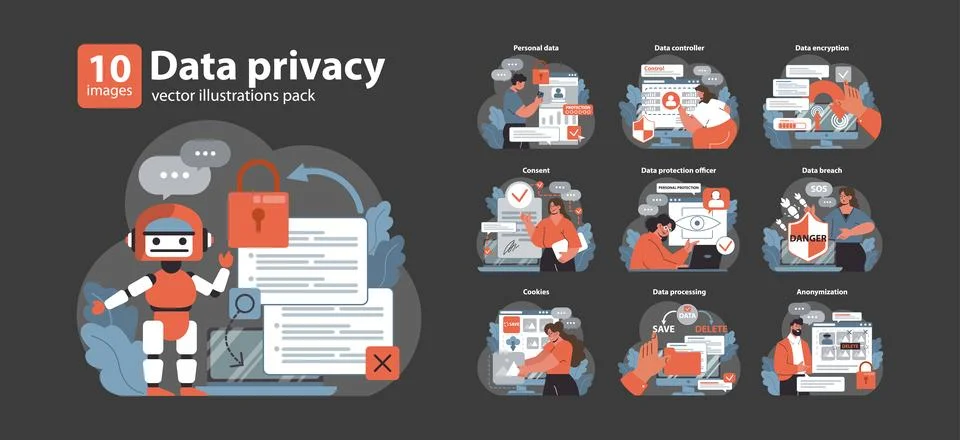 Data Privacy set. Flat vector illustration Illustrazione stock