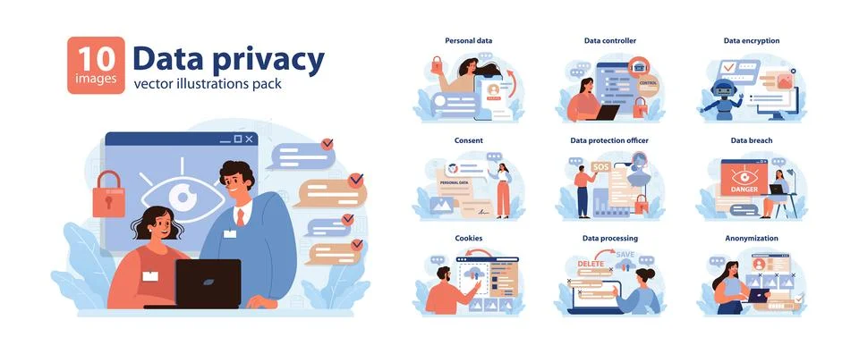 Data privacy set. Flat vector illustration 스톡 일러스트