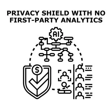 Data privacy shield blocking first party analytics with ai Stock Illustration