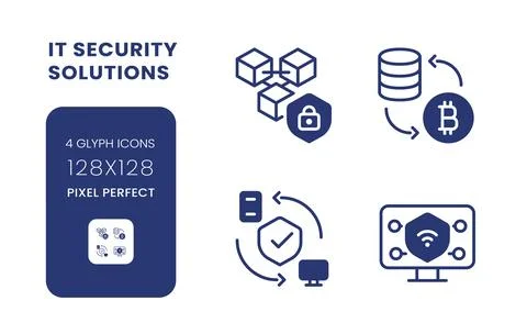 Data privacy solutions black solid desktop icons pack Stock Illustration