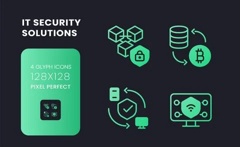 Data privacy solutions green solid gradient desktop icons 스톡 일러스트