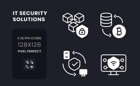 Data privacy solutions white solid desktop icons set Stock Illustration