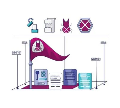 Data privacy technology set icons Illustrazione stock