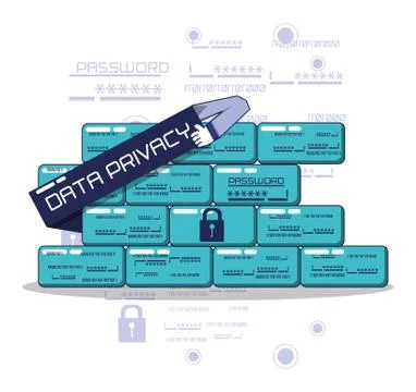 Data privacy technology set icons Stock Illustration