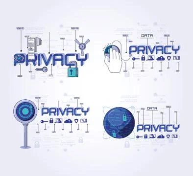 Data privacy technology set icons Illustrazione stock