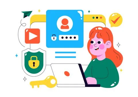 Data Privacy Vector Illustration Featuring Cybersecurity with a Lock on a S.. Stockillustratie