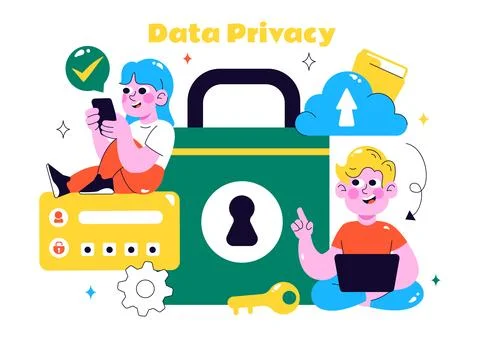 Data Privacy Vector Illustration Featuring Cybersecurity with a Lock on a S.. Stock Illustration