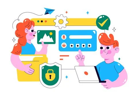 Data Privacy Vector Illustration Featuring Cybersecurity with a Lock on a S.. Stock Illustration