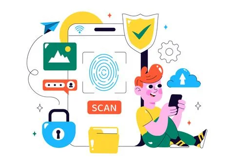 Data Privacy Vector Illustration Featuring Cybersecurity with a Lock on a S.. Stock Illustration