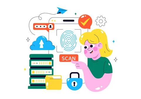 Data Privacy Vector Illustration Featuring Cybersecurity with a Lock on a S.. Stock Illustration
