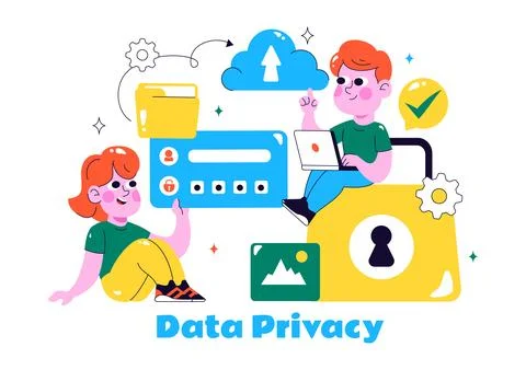 Data Privacy Vector Illustration Featuring Cybersecurity with a Lock on a S.. Stock Illustration